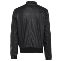 Men’s Leather Look Bomber Jacket With Biker Style Tab Fastened Collar